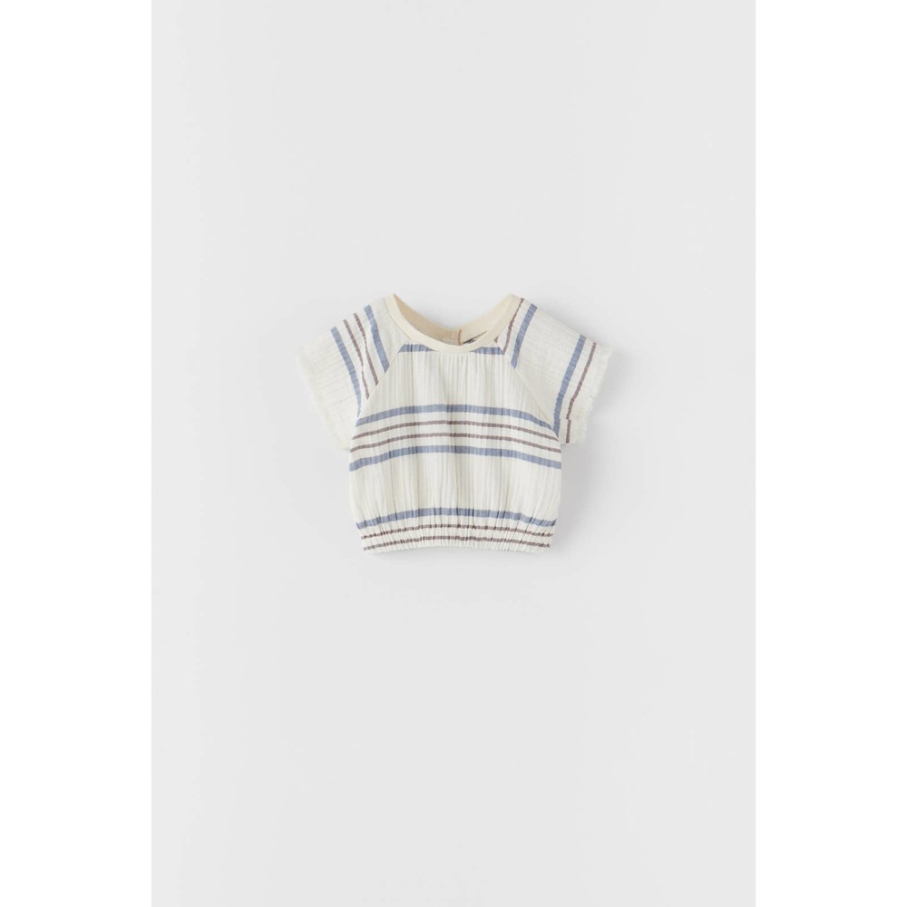 Zara 3/4Y Textured Striped Top